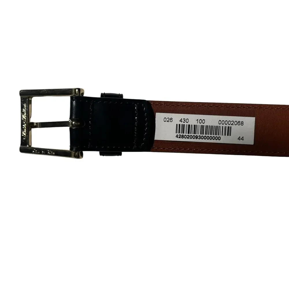 Brooks Brothers Brown Black Leather Belt Gold Tone Buckle Size 44 Italy